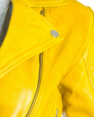 Women's Yellow Asymmetric Leather Biker Jacket: Assisi