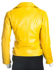 Women's Yellow Asymmetric Leather Biker Jacket: Assisi