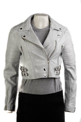 Ladies Antique White Cropped Leather Biker Style Jacket: Concetta