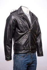 Men's Cow Hide Brando Style Jacket With Spike Detail: Sidney