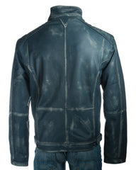 Men's Plus Size Antique Blue Vintage Biker Style Leather Jacket - Dominico