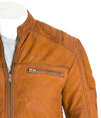 Men's Cognac Nubuck Biker Jacket: Salvio