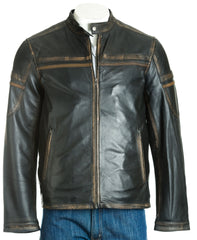 Men's Antique Tab Collar Leather Biker Jacket: Bosco
