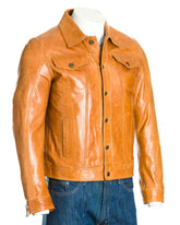 Men's Antique Tan Denim Shirt Style Leather Jacket: Antonio