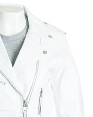Women's White Classic Brando Biker Style Cow Hide Leather Jacket: Gemma