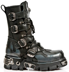 NEW ROCK - M-591-S2 Silver Flame Lace Up Boots