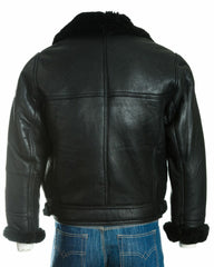 Men's Black Asymmetric Zip Sheepskin Aviator Pilot Flight Jacket: Vincenzo