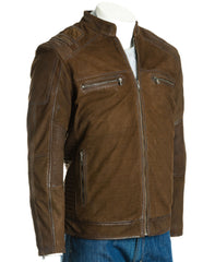 Men's Brown Nubuck Biker Jacket: Salvio