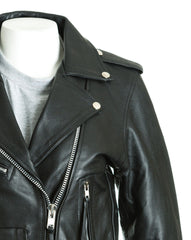Women's Black Classic Brando Biker Style Cow Hide Leather Jacket: Gemma