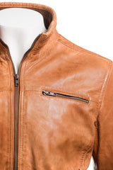 Men's Tan Funnel Neck Leather Jacket: Luigi