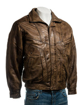 Men's Antique Brown Pocket Detail Blouson Style Leather Jacket: Marco