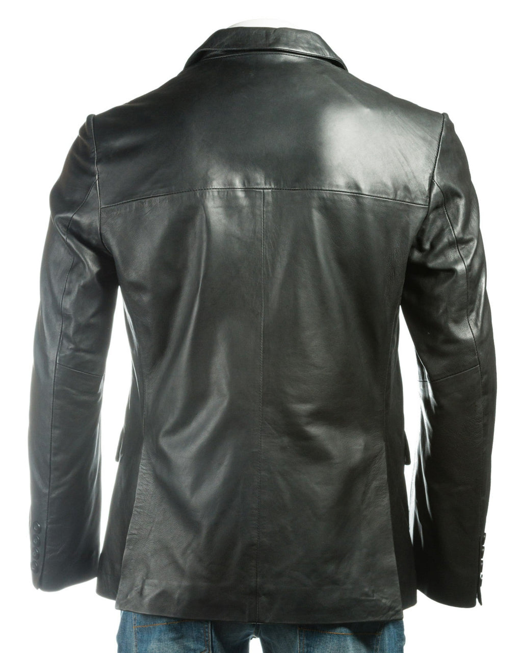 Men's Black Classic Two Button Single Breasted Leather Blazer: Marcello