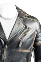 Men's Antique Black Vintage Look Biker Style Leather Jacket: Placido