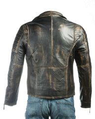 Men's Antique Black Vintage Look Biker Style Leather Jacket: Placido