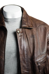 Men's Antique Brown Pocket Detail Blouson Style Leather Jacket: Marco