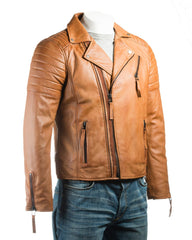 Men's Tan Vintage Look Biker Style Leather Jacket: Placido