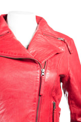 Ladies Red Corset Detail Slim Fit Biker Style Leather Jacket: Francesca