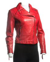 Ladies Red Corset Detail Slim Fit Biker Style Leather Jacket: Francesca
