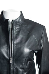Ladies Black Plain Short Zipped Leather Jacket: Angelina