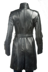 Ladies Three Quarter Length Military Style Leather Coat: Charm Exclusive Military
