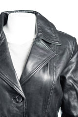 Ladies Black Mackintosh Style Leather Coat: Susanna