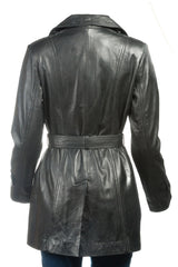 Ladies Black Mackintosh Style Leather Coat: Susanna