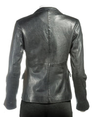 Ladies Black Short Two Button Leather Blazer: Bella