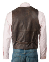 Men's Antique Brown Stud Fastening Leather Waistcoat: Ambrogio