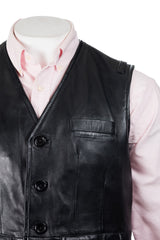 Men's Black Button-Up Leather Waistcoat: Amadeo