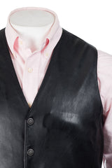 Men's Black Stud Fastening Leather Waistcoat: Ambrogio