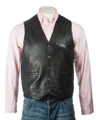 Men's Black Stud Fastening Leather Waistcoat: Ambrogio