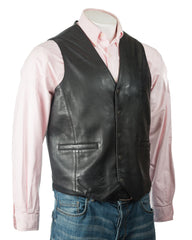 Men's Black Stud Fastening Leather Waistcoat: Ambrogio