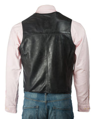 Men's Black Stud Fastening Leather Waistcoat: Ambrogio