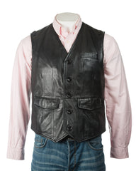 Men's Black Button-Up Leather Waistcoat: Amadeo