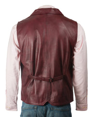 Men's Burgundy Collared Button-Up Leather Waistcoat: Aurelio