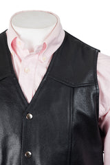 Men's Rough Finish Cow Hide Stud Fastening Leather Waistcoat With Lace-Up Sides: Giorgio