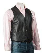 Men's Rough Finish Cow Hide Stud Fastening Leather Waistcoat With Lace-Up Sides: Giorgio