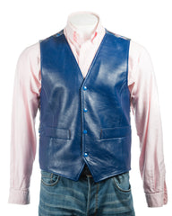 Men's Blue Half Skin Leather Waistcoat: Vito