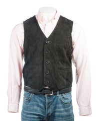 Men's Black Suede Button-Up Waistcoat: Leo