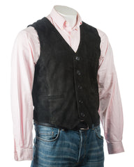 Men's Black Suede Button-Up Waistcoat: Leo