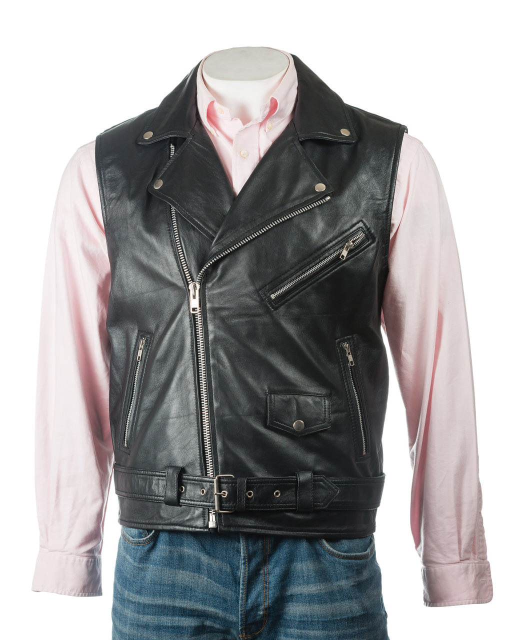 Men’s Black Brando Style Leather Waistcoat: Giglio