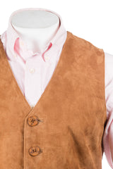 Men's Tan Suede Button-Up Waistcoat: Leo
