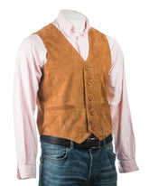 Men's Tan Suede Button-Up Waistcoat: Leo