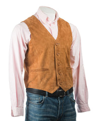 Men's Tan Suede Button-Up Waistcoat: Leo