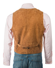 Men's Tan Suede Button-Up Waistcoat: Leo