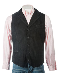 Men's Black Collared Button-Up Suede Waistcoat: Aurelio