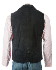 Men's Black Collared Button-Up Suede Waistcoat: Aurelio