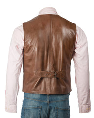 Men's Cognac Button-Up Leather Waistcoat: Amadeo