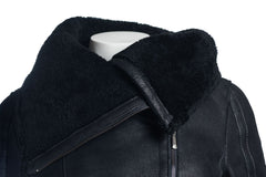Ladies Black Sheepskin Jacket With Oversized Collar: Rita