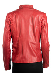 Ladies Red Plain Short Zipped Leather Jacket: Angelina